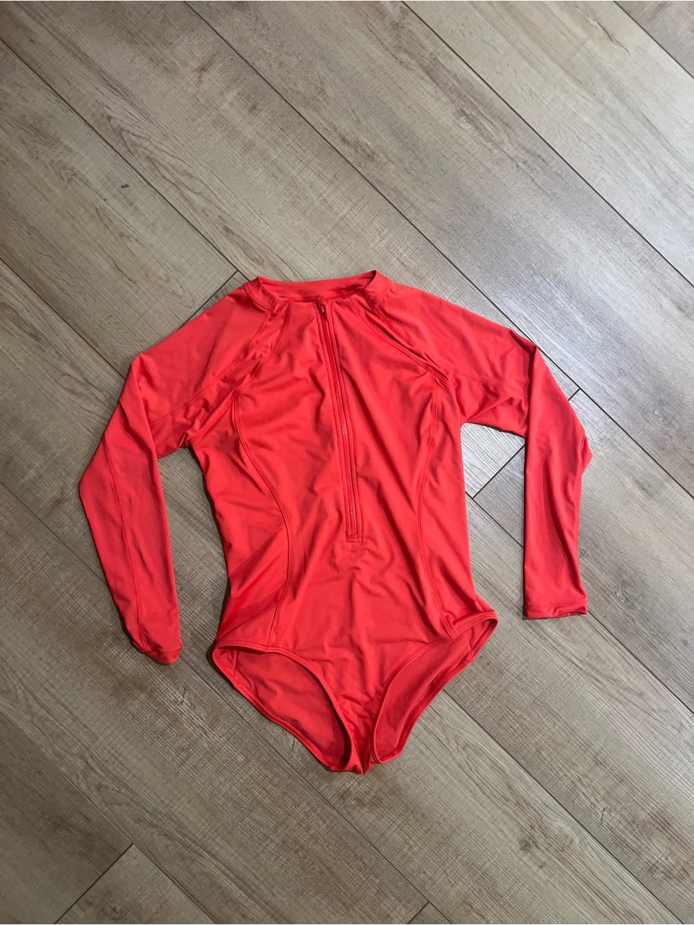 Athleta Long-Sleeve Red Zip Front One-Piece Swimsuit